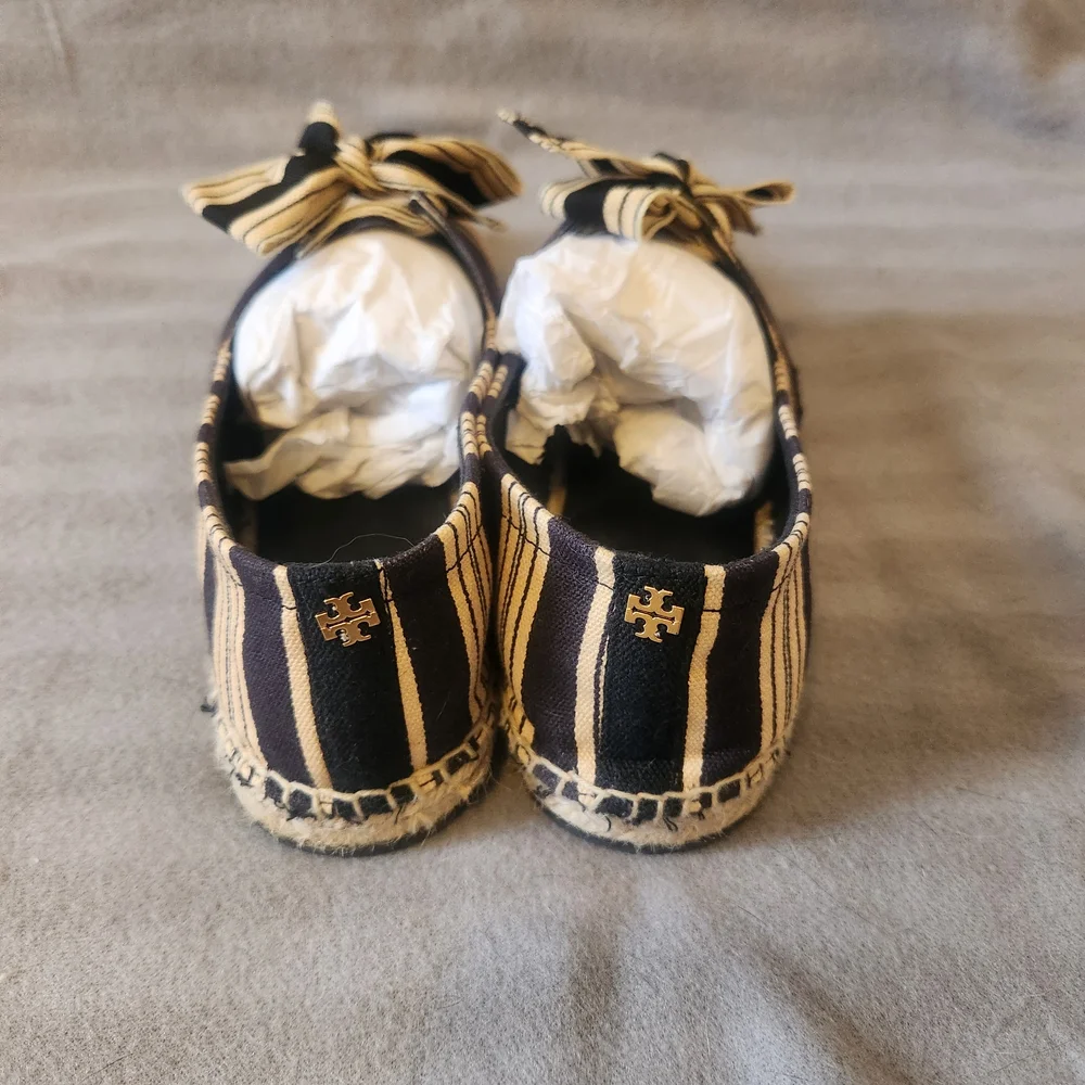 Tory Burch Vintage Stripe Ribbon Bow Espadrille flats Sz 8